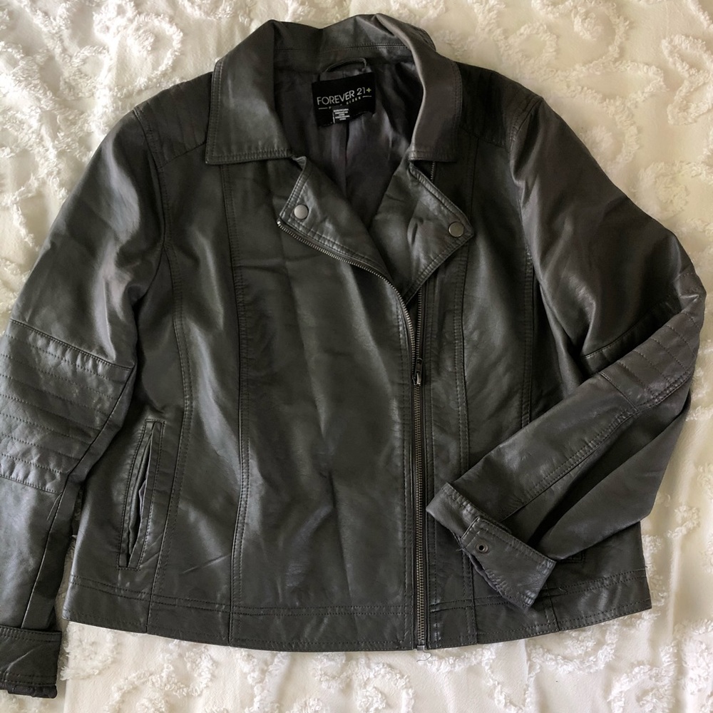 F21+ Grey Faux Leather Jacket (2x)